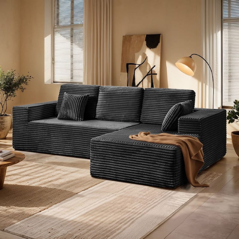 Oversized Chaise Lounge Chair Indoor Comfy Deep Seat Sleeper Couch - Right Armrest & Dark Grey Color - 1 Set