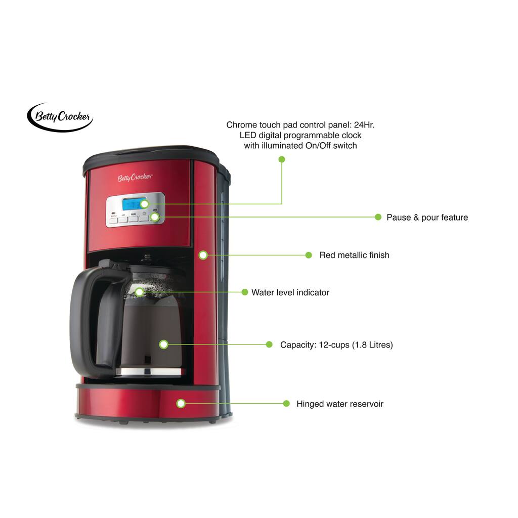 Red metallic 12-cup digital coffee maker