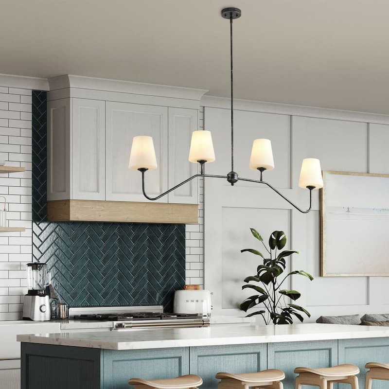 Modern 4-Light Kitchen Island Chandelier with Milky White Glass Shades