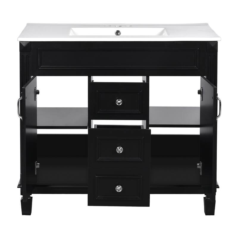 36'' Bathroom Vanity with Top Sink, Modern Bathroom Storage Cabinet with 2 Soft Closing Doors, 2 Drawers and Single Sink