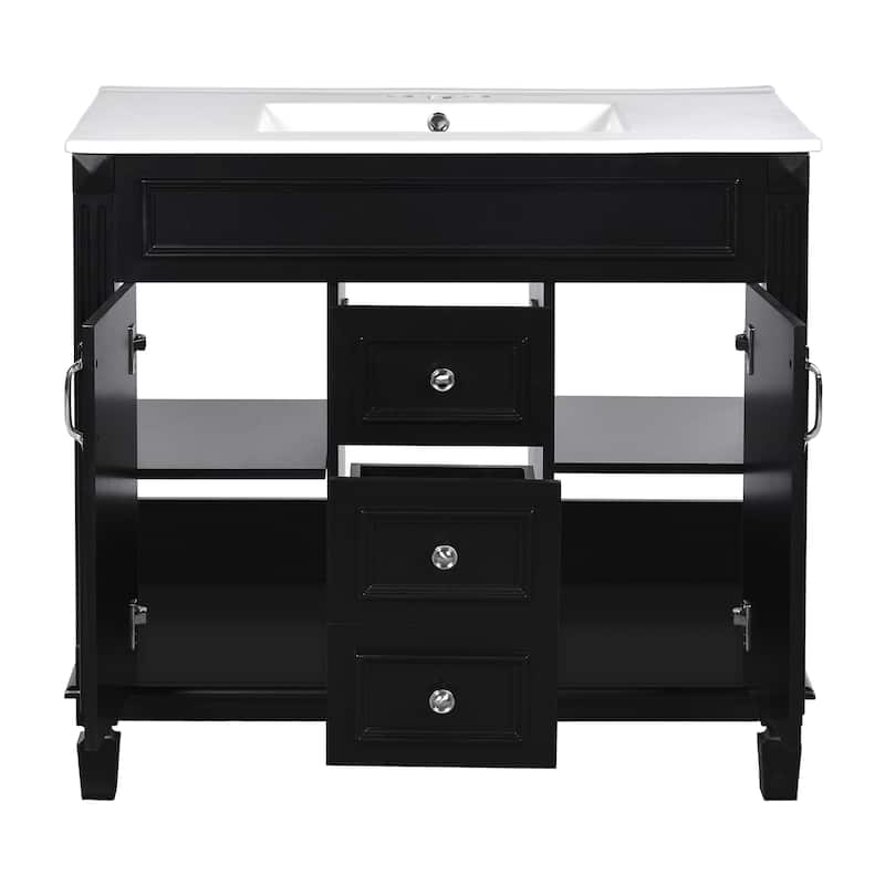 Bathroom Vanity Set with Medicine Cabinet and Floor Cabinet, Spacious Storage Cabinets with Mirror, Open Shelves and Drawers