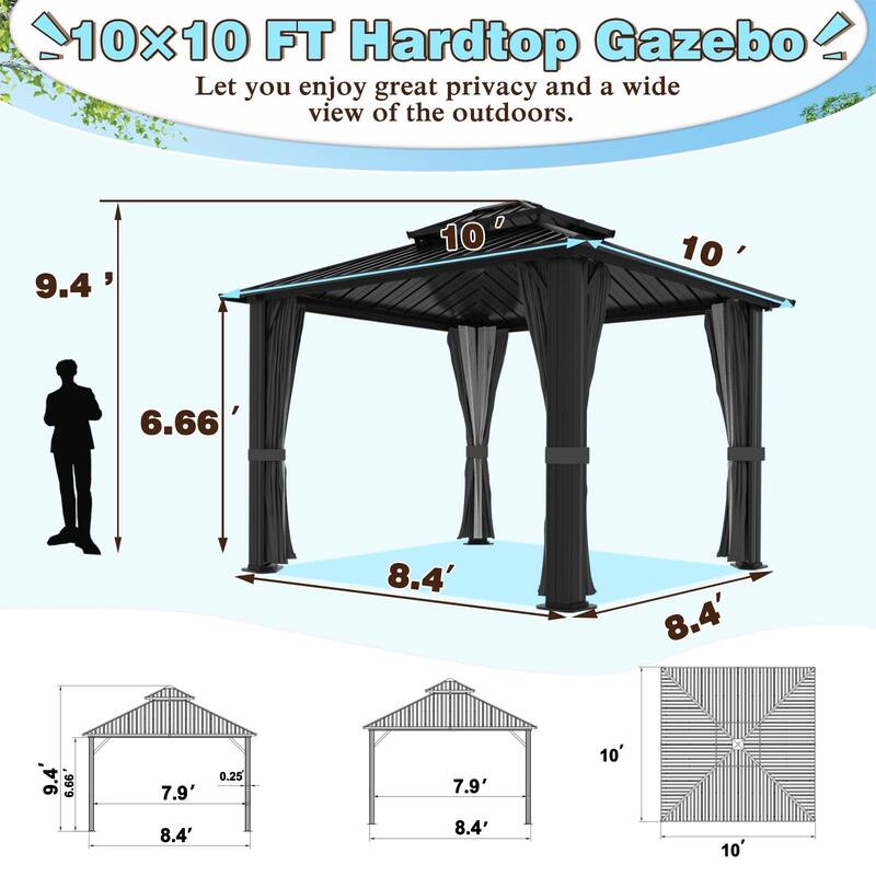 VEIKOUS Aluminum Double Hardtop Gazebo Pergola for Patio, Lawn, and Garden with Removable Curtains and Netting