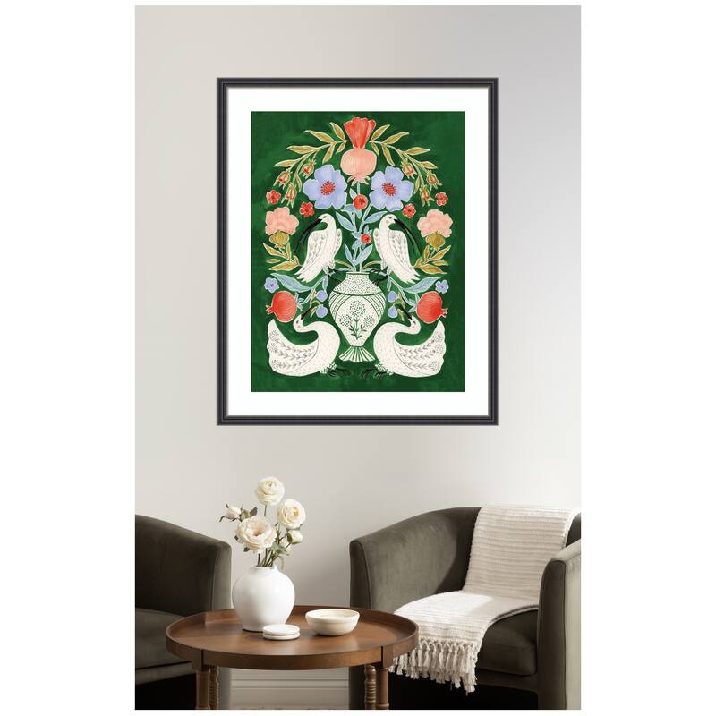 Kate and Laurel Floral Folklore Ibises and Swan by Jill Labieniec Framed Wall Art Print