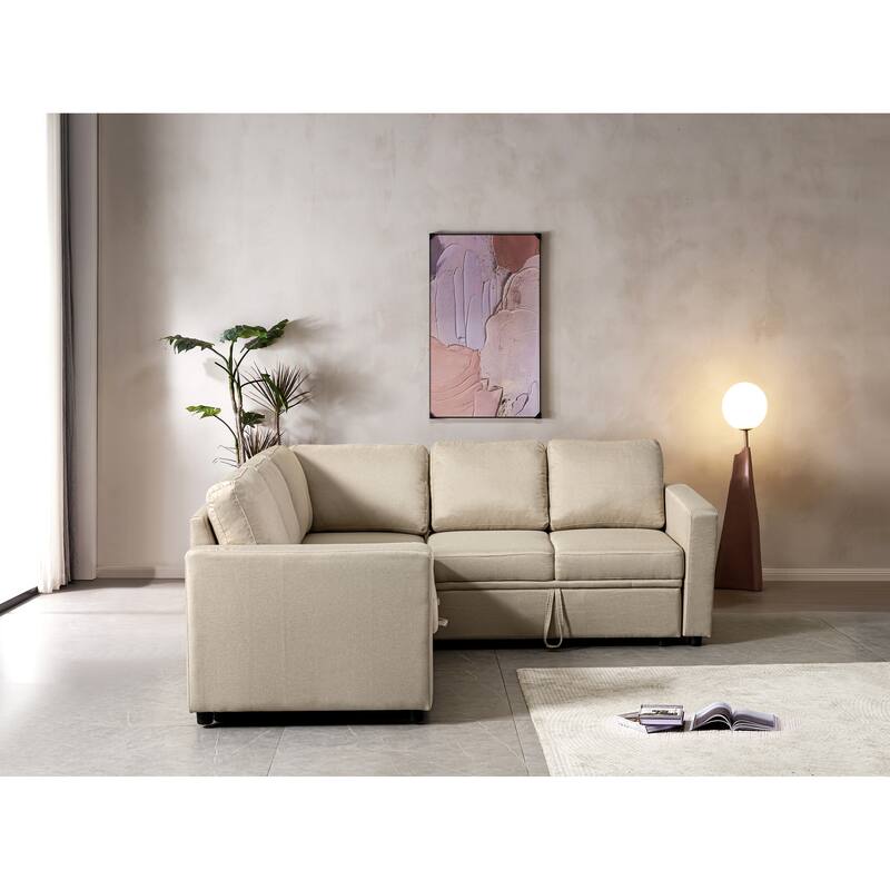 Sectional Sofa Bed, Beige, Polyester, 82x82x35 inches - Space-saving & Easy Install