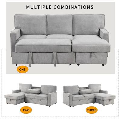 Grey Upholstery Sectional Sofa with Storage Space USB and Cup Holders