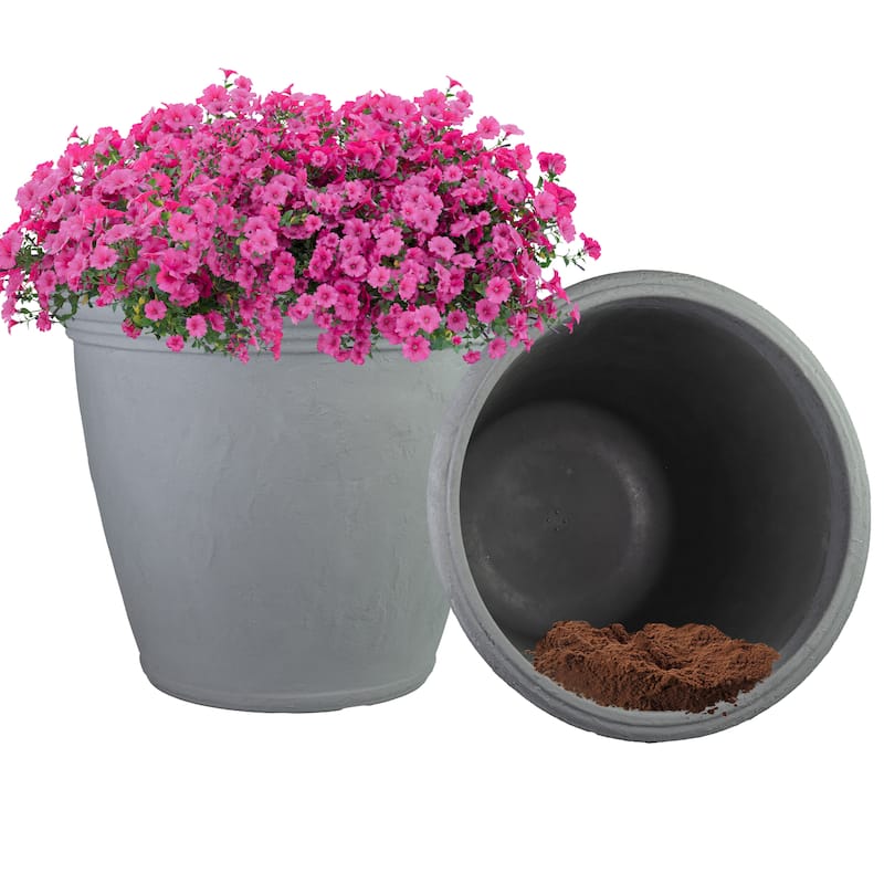 Sunnydaze Anjelica Polyresin Large Round Outdoor Planter - 24" - Set of 2