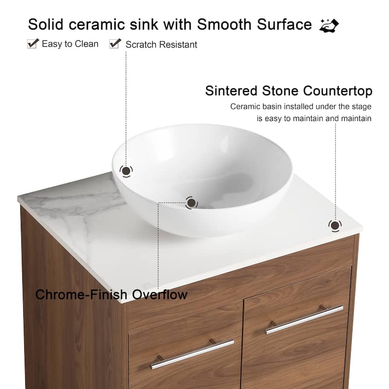Malwee 24"/36"/48"/60" FreeStanding Bathroom Vanity, Floor Stand Bathroom Vanity with Ceramic Sink,Soft Close Door and Shelf