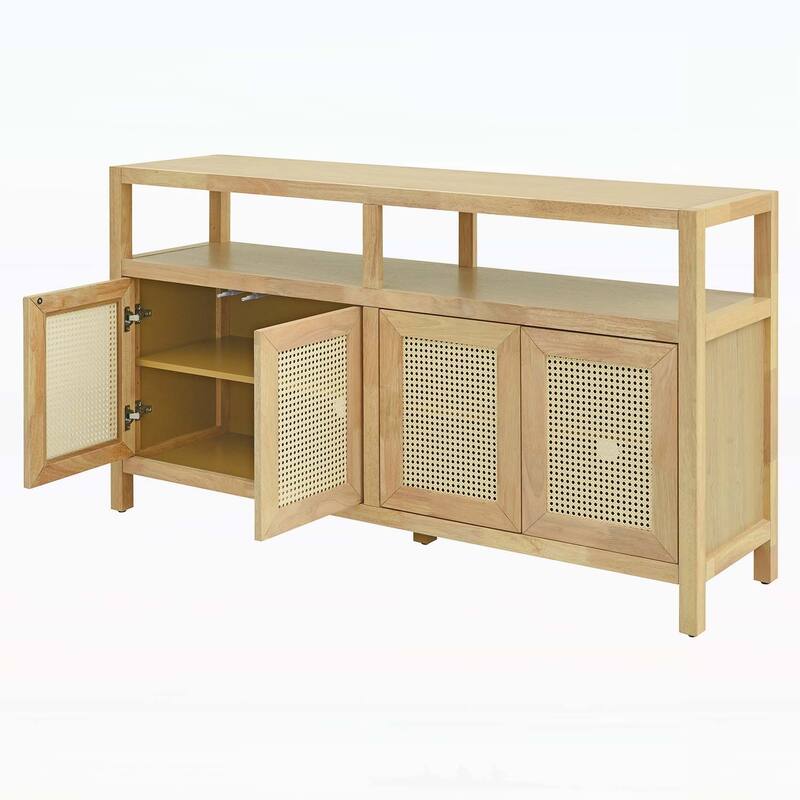 Bohemian-Inspired Rattan Storage Cabinet for Optimal Living and Dining Room Organization