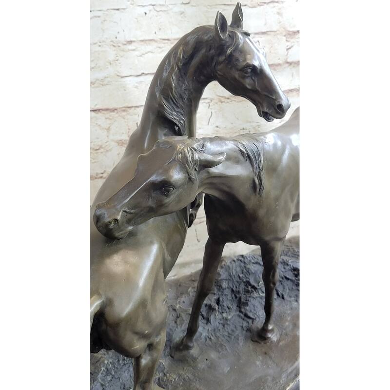 Hand Made Two Loving Horses By French Artist P.J Mene Genuine Bronze Statue