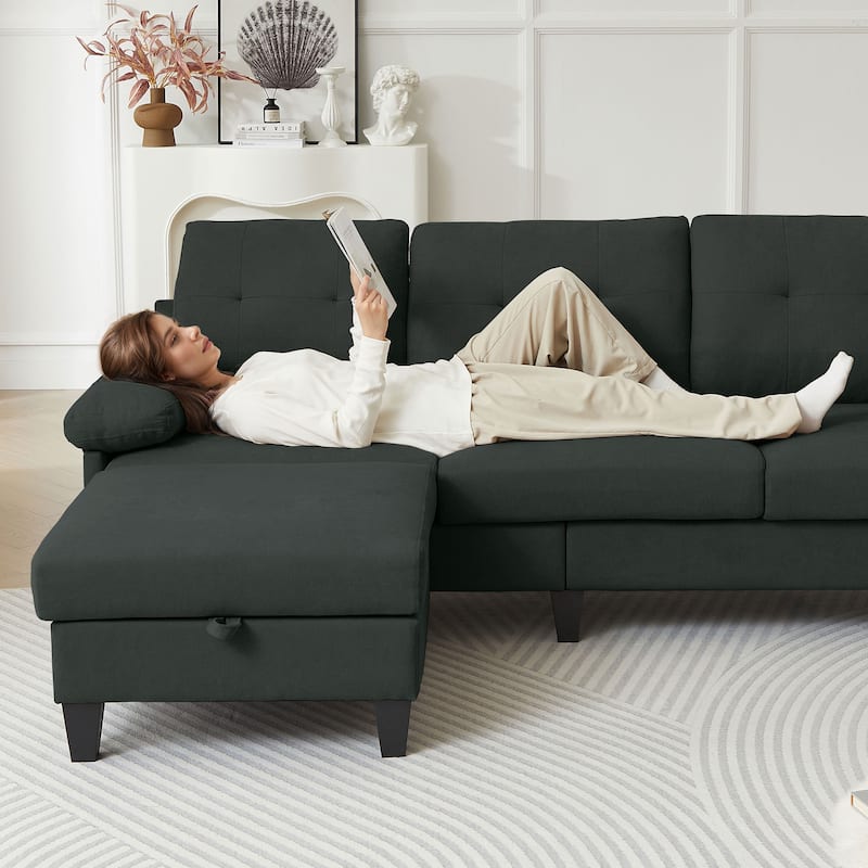 86.22" L Shaped Sectional Sofa with Side Storage Pockets