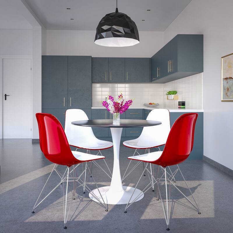 Cresco Transparent Acrylic Chairs with Chrome Eiffel Legs - Modern Dining Chairs for Kitchen Dining Room Home Office Set of 2