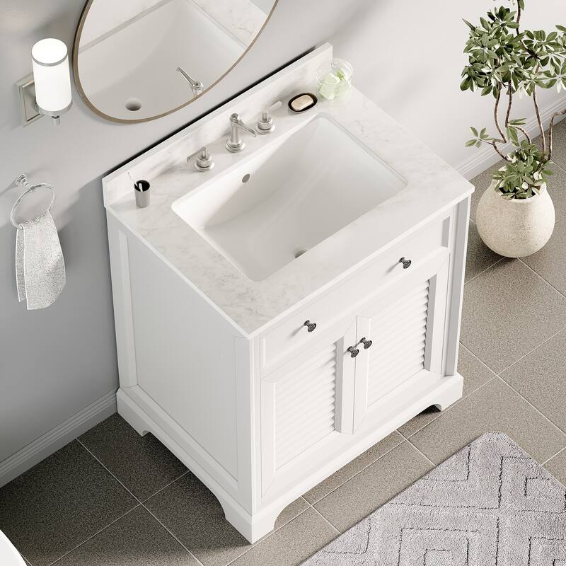 Elegant 24-Inch European Bathroom Vanity with Gold Accents and Marble-Style Sink
