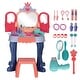preview thumbnail 1 of 8, Qaba Kids Vanity Set with Mirror and Stool, Toddler Makeup Table with Music, Light, Drawer, Hair Dryer, 20 Makeup Accessories Multicolor