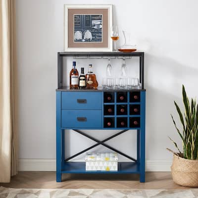 32 in. Wood Buffet Bar Cabinet with Wine Rack - Holds up to 9 Bottles