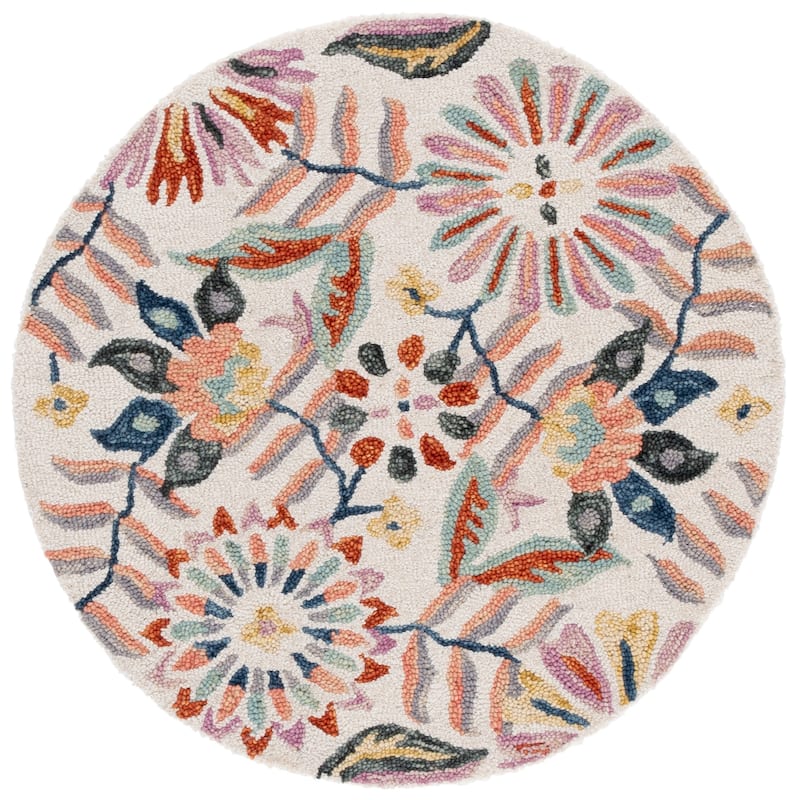 SAFAVIEH Handmade Jardin Hristea Floral Wool Rug - Ivory/Rust - 4' Round