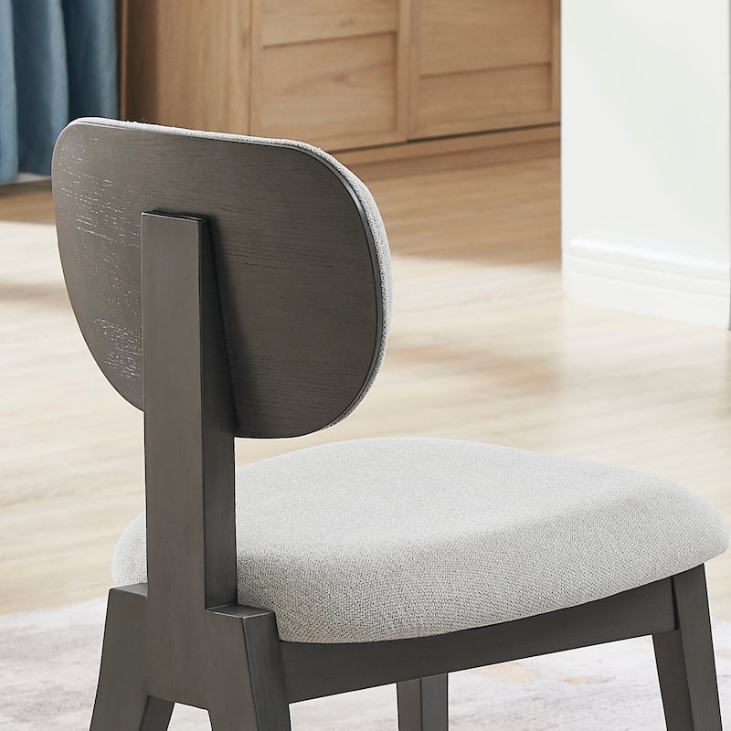 Valencia Set of 2 Light Gray Fabric Upholstered Dining Chairs with Gray Wood Frame - Comfortable Contemporary Seating