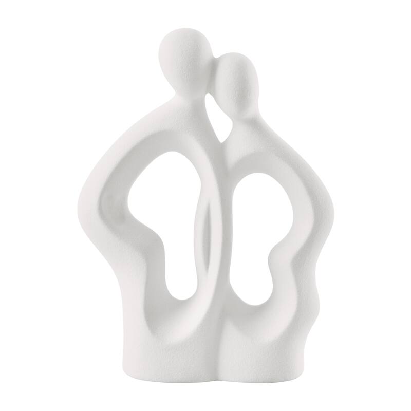 2-Piece Abstract Embrace Couple Ceramic Figurines - 10.5" - Matte White