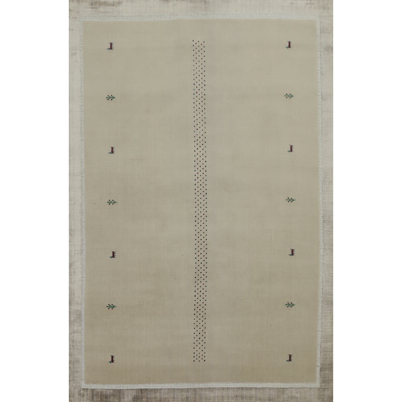 Hand Knotted Oriental 100% Wool Carpet Tribal Animal Pictorial Beige & Ivories Gabbeh Area Rug - 7' 10'' X 5' 5''
