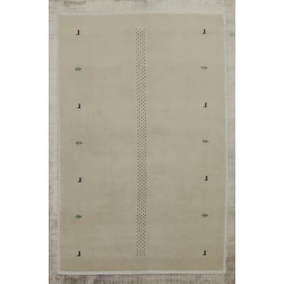 Hand Knotted Oriental 100% Wool Carpet Tribal Animal Pictorial Beige & Ivories Gabbeh Area Rug - 7' 10'' X 5' 5''