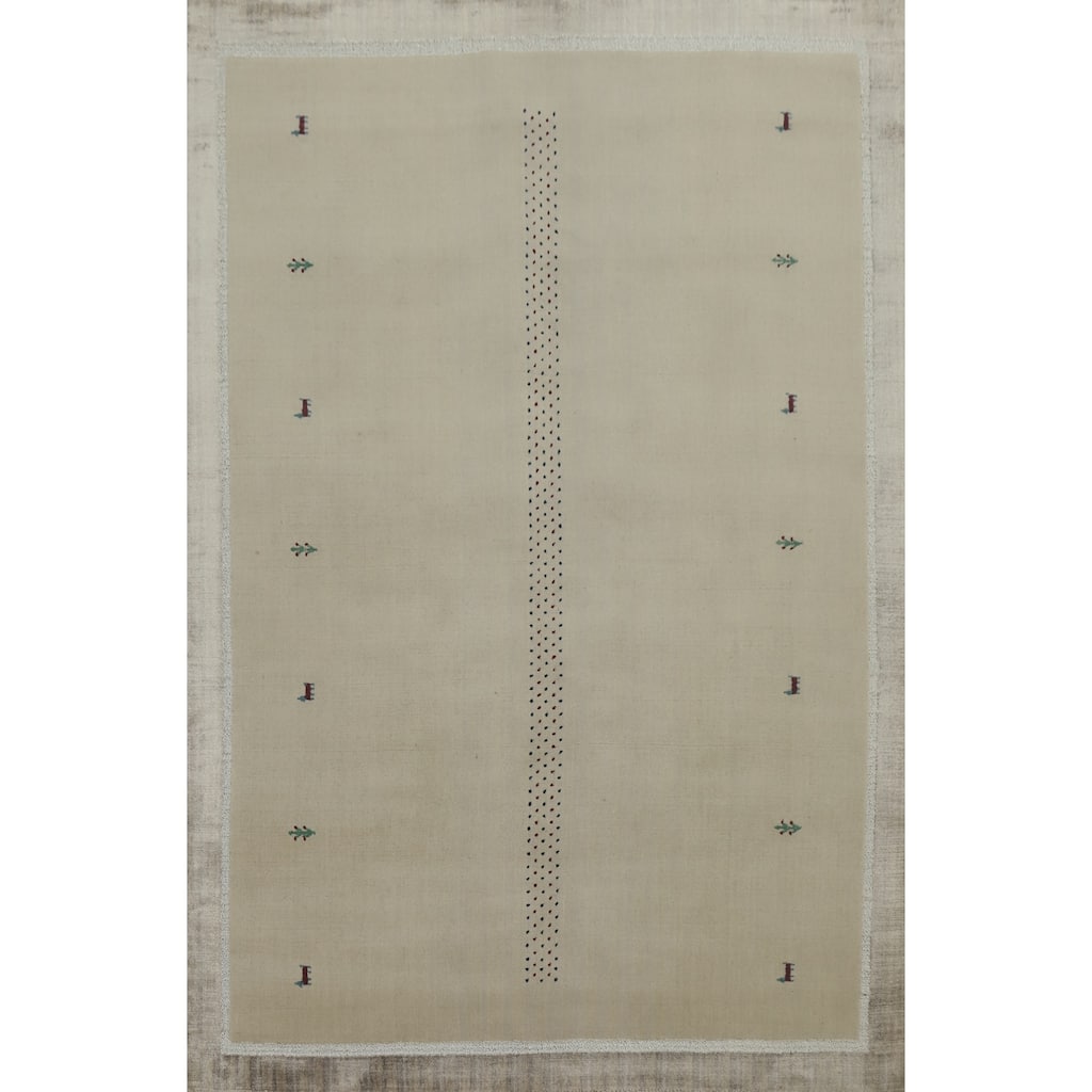 Hand Knotted Oriental 100% Wool Carpet Tribal Animal Pictorial Beige & Ivories Gabbeh Area Rug - 7' 10'' X 5' 5''
