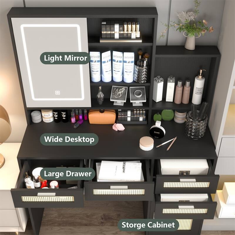 Makeup Vanity Desk with Lights in 3 Colors & Openable Mirror