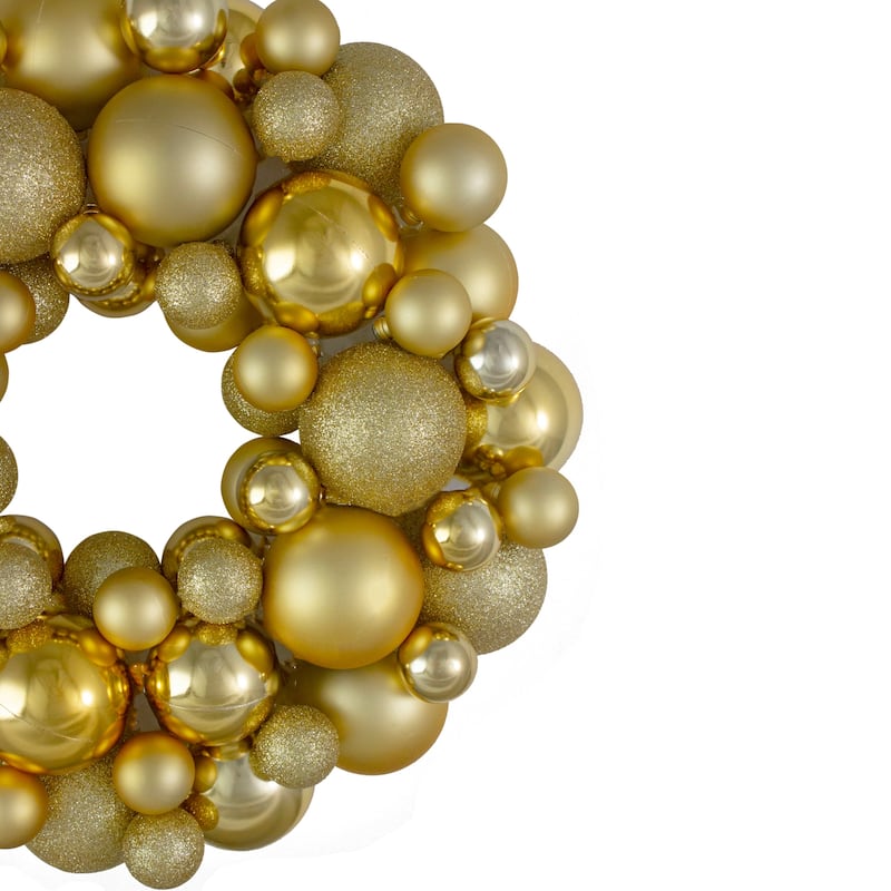 Vegas Gold 3-Finish Shatterproof Ball Christmas Wreath 13-Inch, Unlit