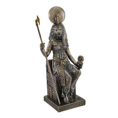 Egyptian Goddess Sekhmet Sitting On Throne Statue - 8.5 X 3.5 X 3 inches