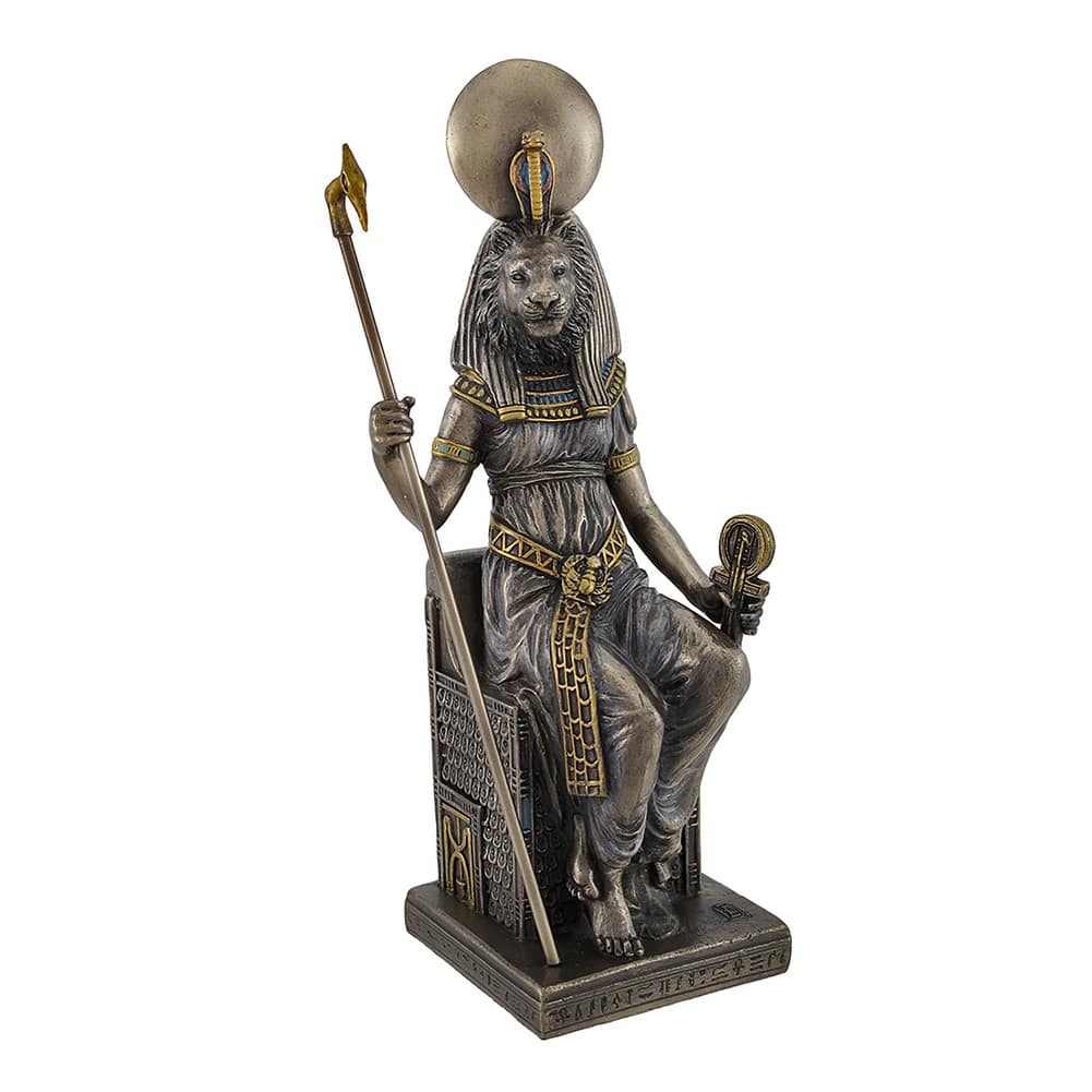 Egyptian Goddess Sekhmet Sitting On Throne Statue - 8.5 X 3.5 X 3 inches