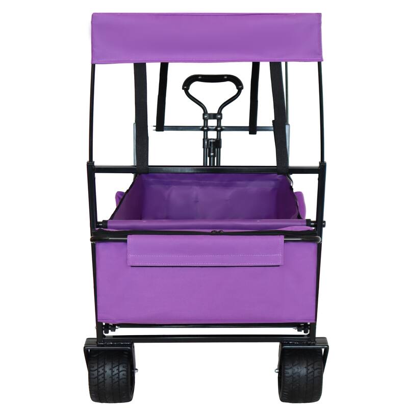 480Lbs Collapsible Wagon with Canopy, Wagon Stroller with 7" All-Terrain Wheels, Lightweight Foldable Wagon