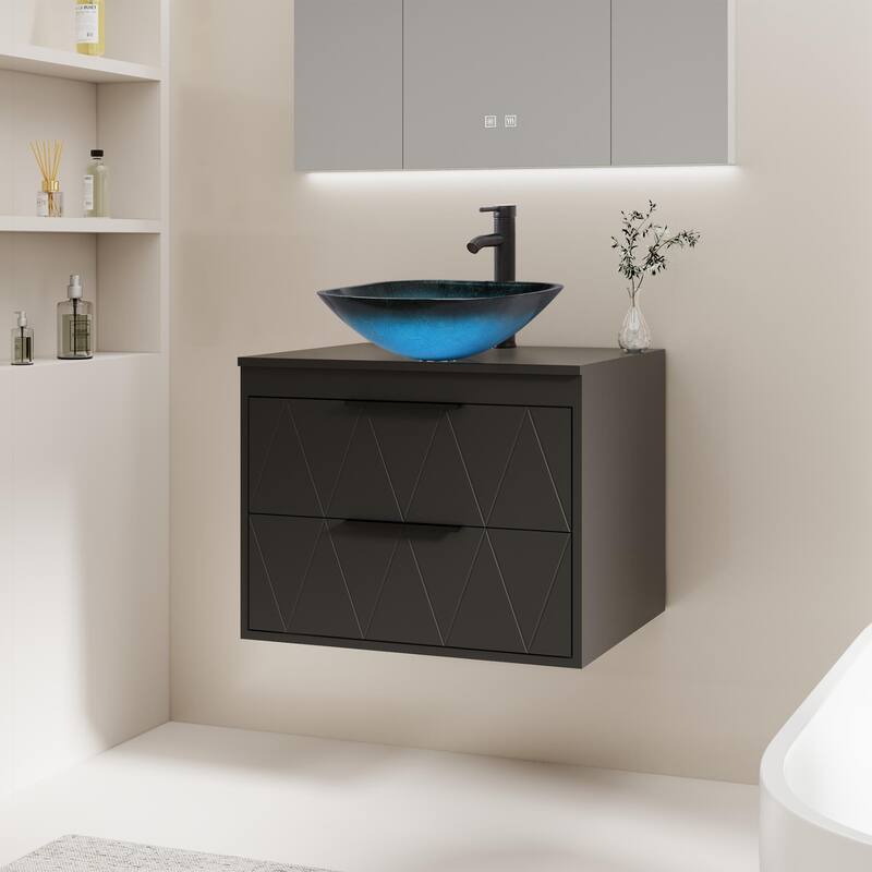 Modern Wall Mounted Bathroom Vanity Set with Vessel Sink & Faucet