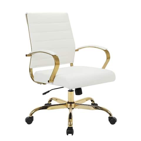 LeisureMod Benmar Mid-Back Swivel Leather Office Chair With Gold Base