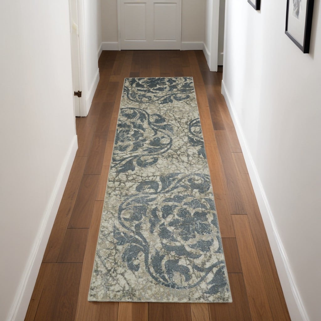 Kawa Distressed Abstract Floral Traditional Modern Non Skid Stain Resistant Area Rug By HomeRoots - 90' X '26' X '0.5