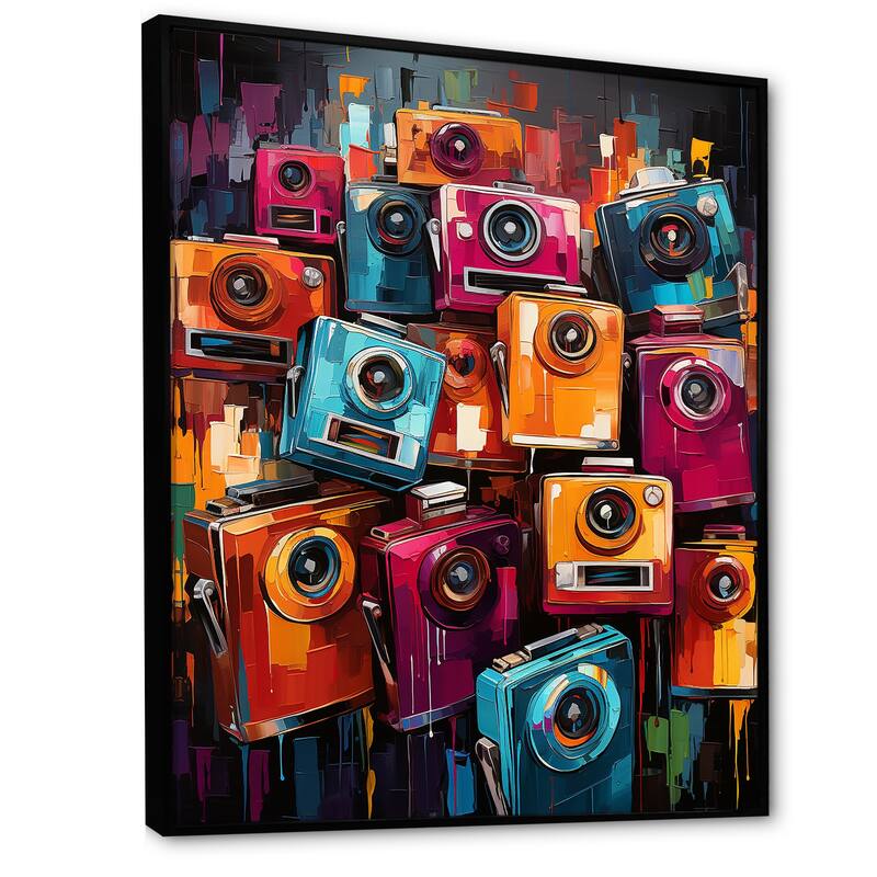 Designart "Popart Colorful Cameras " Pop Art Framed Wall Decor