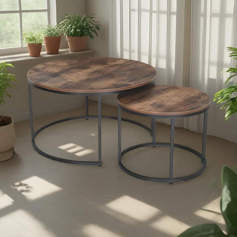 JJS Round Nesting Coffee Table Set of 2 Stacking End Tables for Living Room, Modern Cocktail & Sofa Side Tables