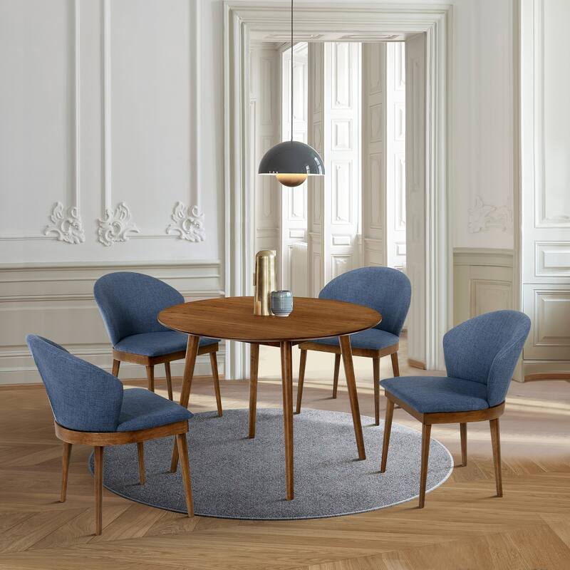 Arcadia and Juno 42" Round Wood 5 Piece Dining Set - Blue & Walnut