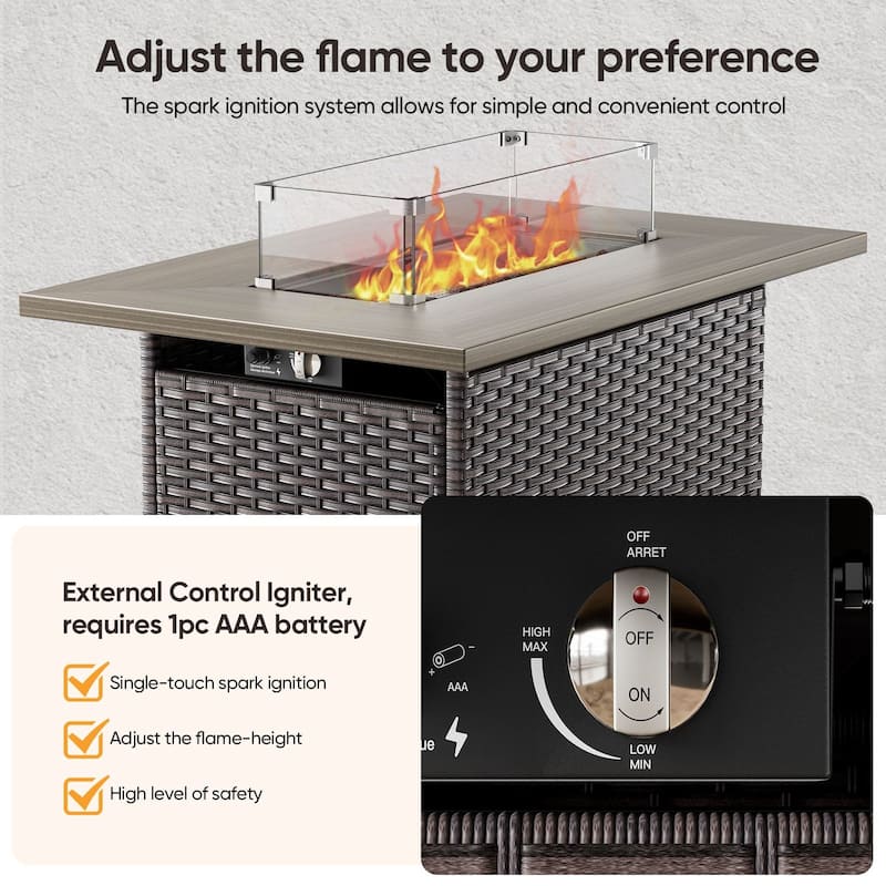 Pocassy Patio Sofa Ottoman Swivel Chair Table with Fire Table Set.