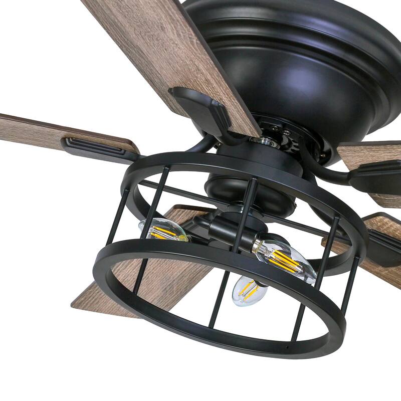 52-IN Flush Mount Black Ceiling Fan with Lights and Remote