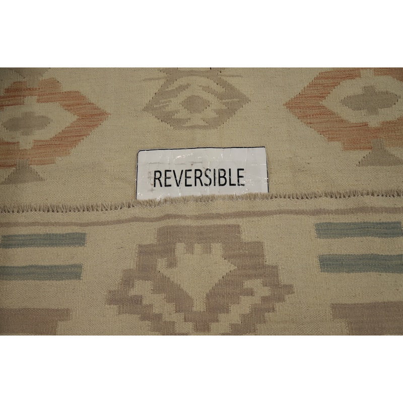 Hand Woven Oriental 100% Wool Carpet Southwestern Tribal Beige & Ivories Kilim Area Rug - 8' 0'' X 4' 9''