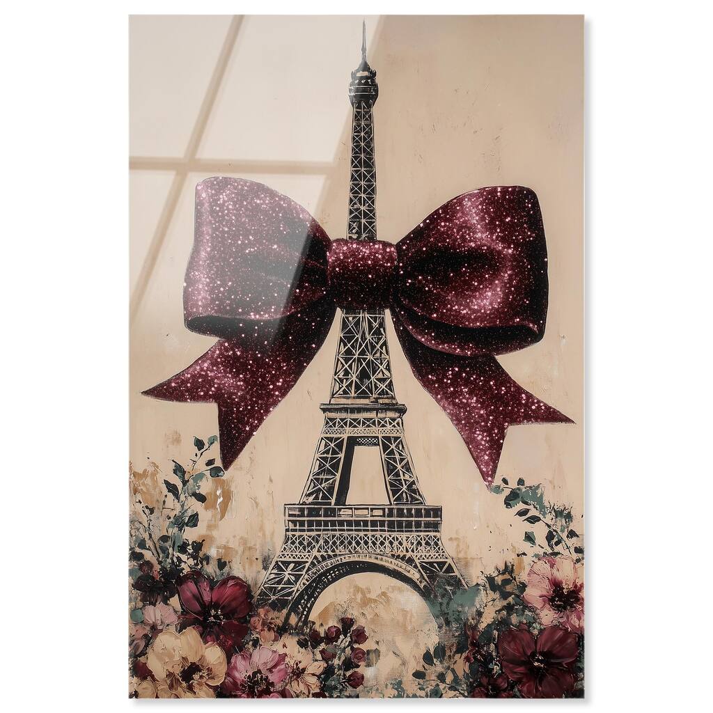 Sparkling Bow Eiffel Tower Acrylic by Art Remedy, Ready to Hang