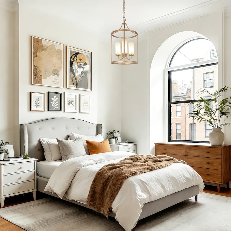 Mid-century Modern Gold 4-Light Chandelier Lantern Pendant Light for Kitchen Island - 12" D x 23" H