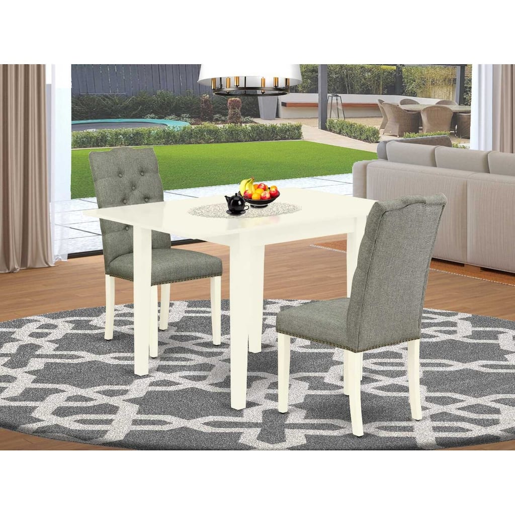 HomeStock 3-Piece Linen White Finish Rectangular Solid Wood Top with Dropleaf Dining Table Set