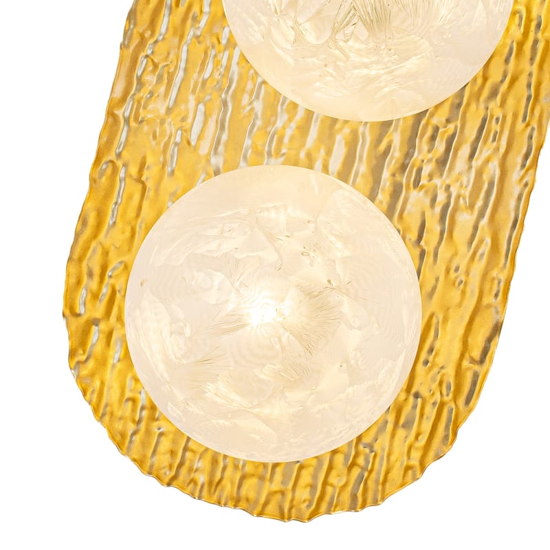 2-Light Textured Gold Metal Wall Sconce Frosted Crackled Glass Globe