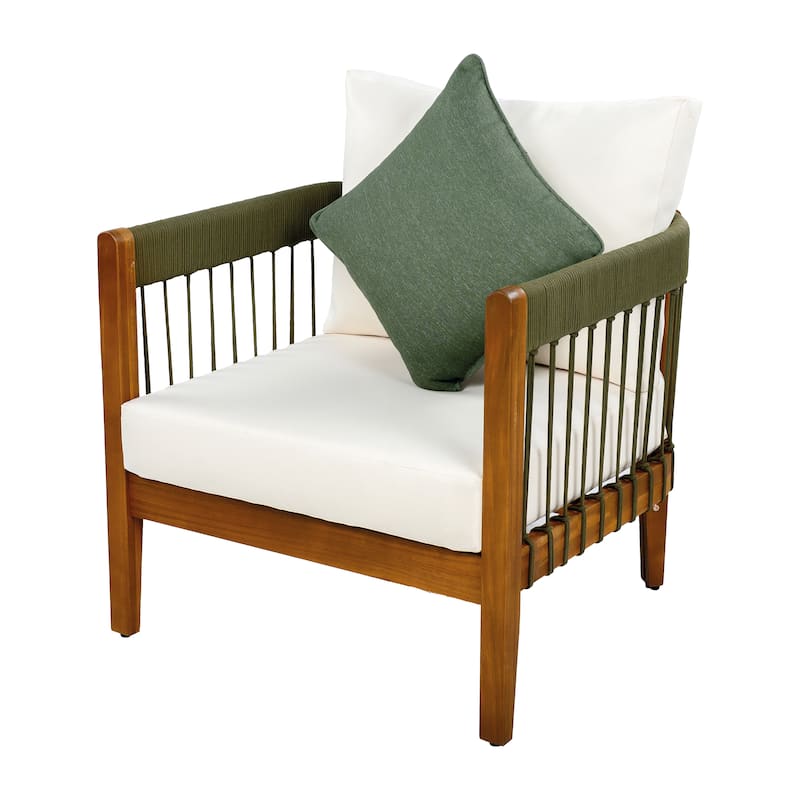 [Set of 2] Acacia Wood Outdoor Club Chair Handwoven Rope Curved Backrest Water-Resistant Porch