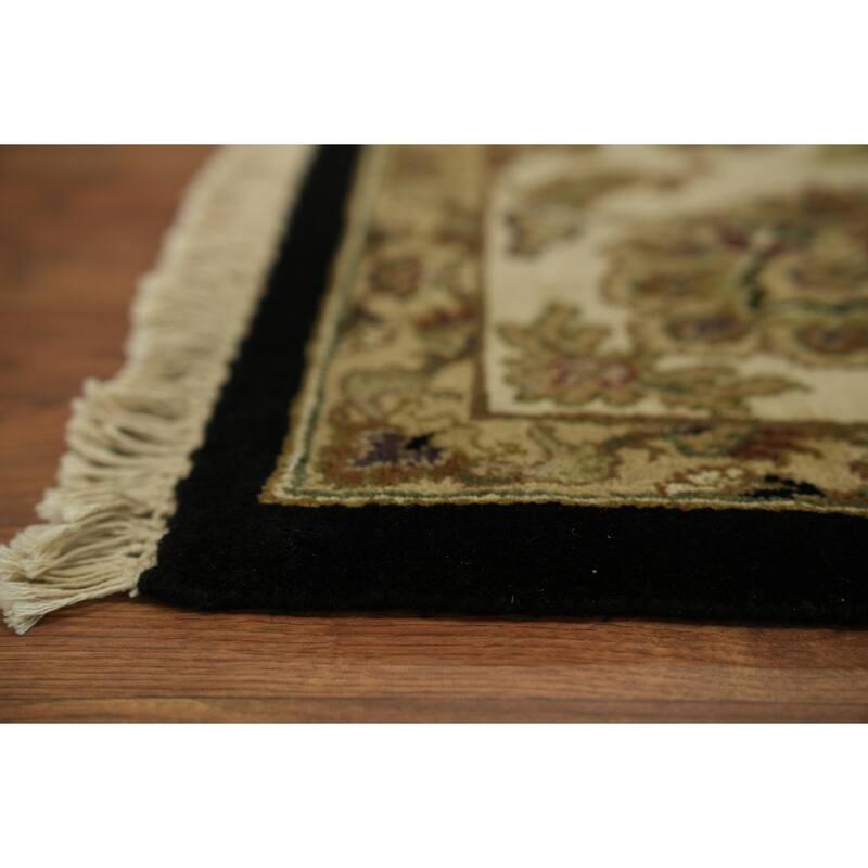 Hand Knotted Oriental 100% Wool Carpet Traditional All-Over Black Agra Area Rug - 9' 10'' X 8' 0''
