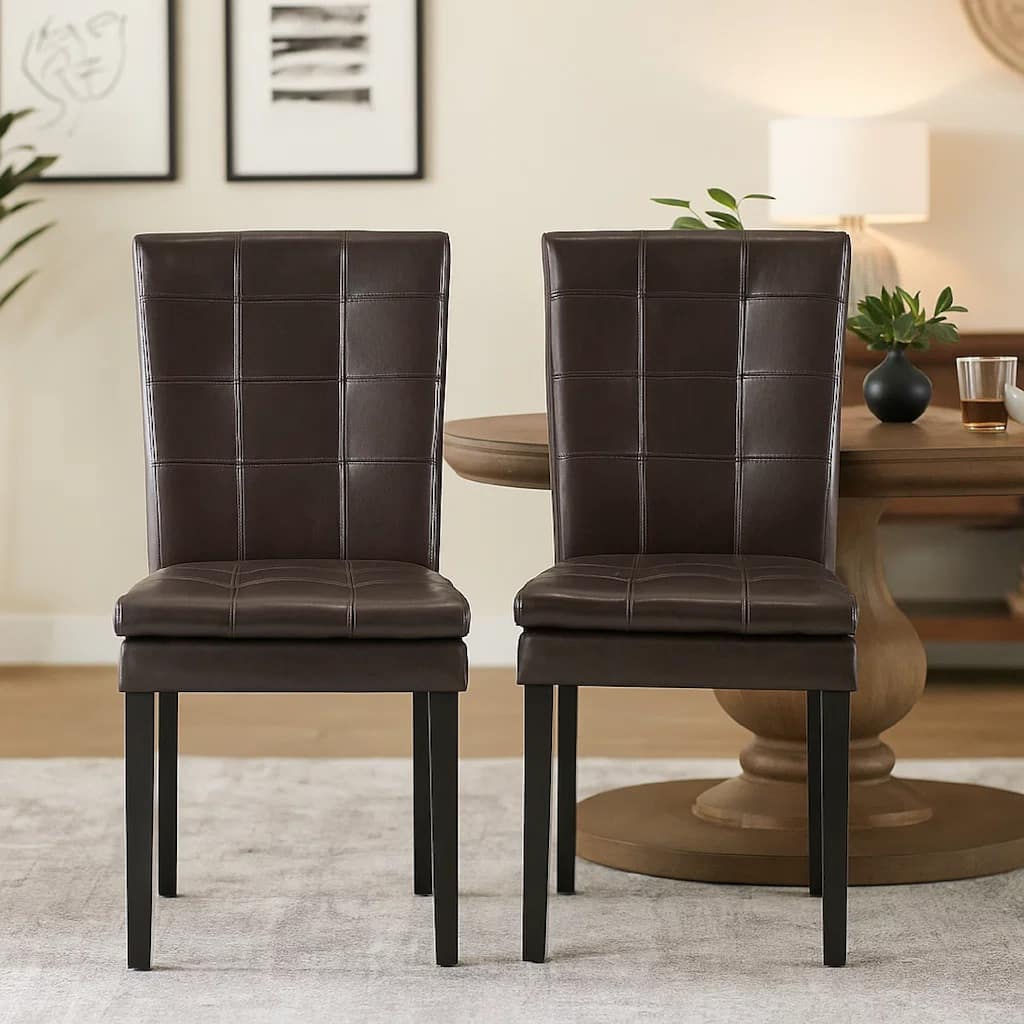 Brenda Dining Chair Set of 2, Chocolate Brown Tufted Faux Leather