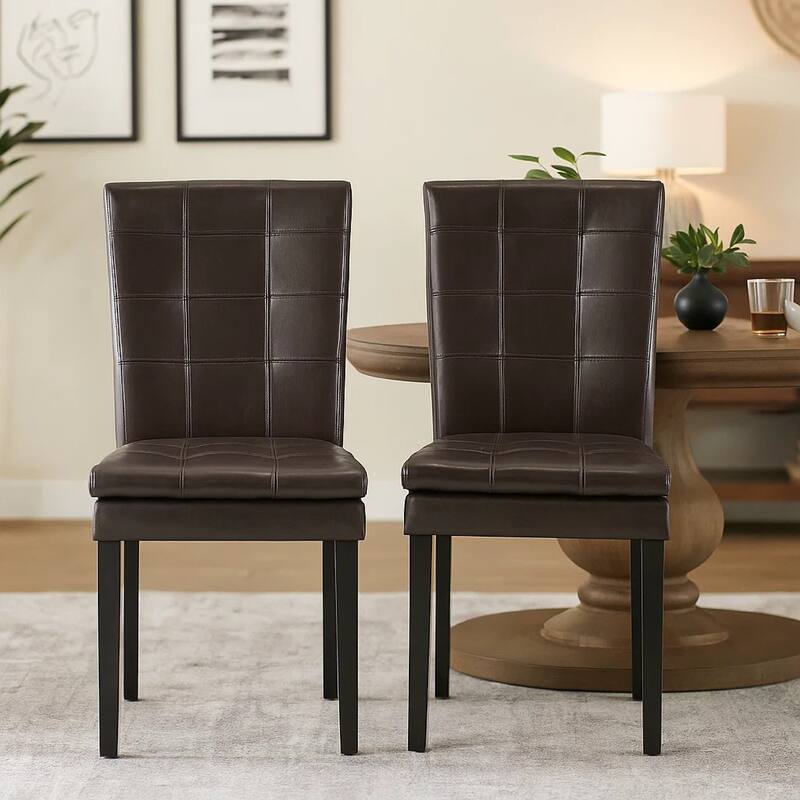 Brenda Dining Chair Set of 2, Chocolate Brown Tufted Faux Leather