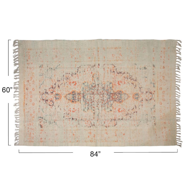 Cotton Chenille Distressed Print Rug with Fringe