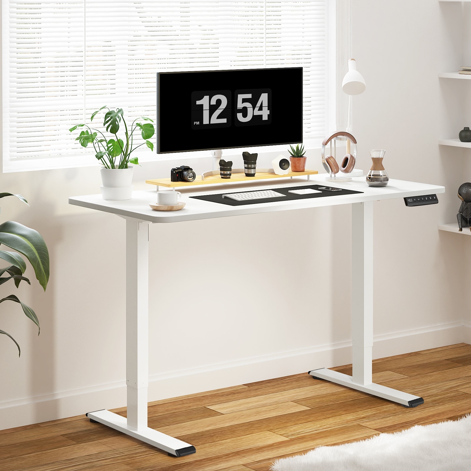  FLEXISPOT Adjustable Height Desk 40 x 24 Inches Whole Piece  Standing Desk for Small Space Electric Sit Stand Home Office Table Computer  Workstation (White Frame + Maple Desktop) : Office Products