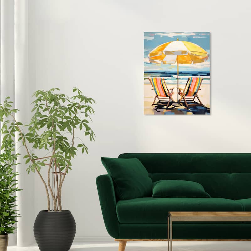 Wynwood Studio Canvas Nautical and Coastal Beach for Two Yellow and Light Blue Nautical & Coastal Wall Art Canvas Print - 20 x 24