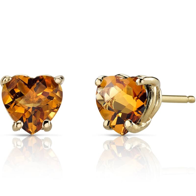 1.5 ct Heart Shape Orange Citrine Stud Earrings in 14K Yellow Gold